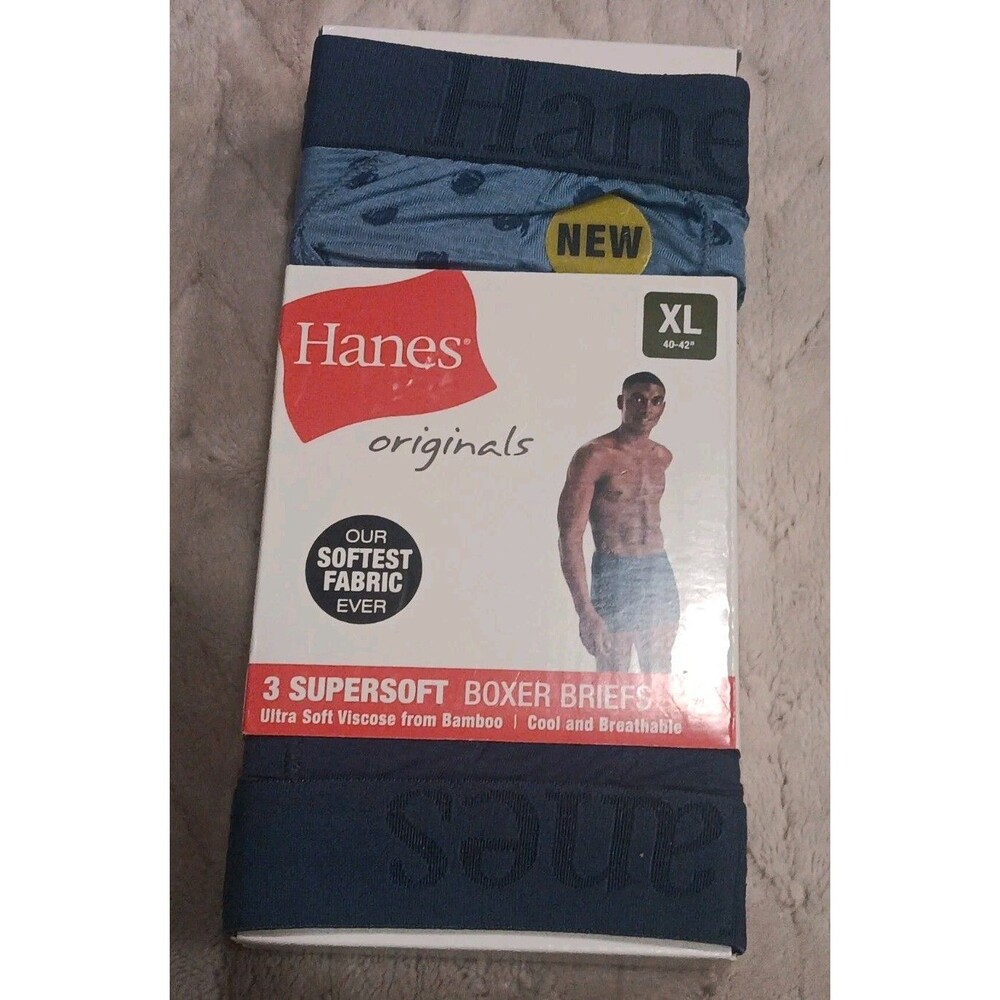 Men's Hanes Originals 3 Pack Tagless SuperSoft Boxer Briefs Size 2XL 44-46